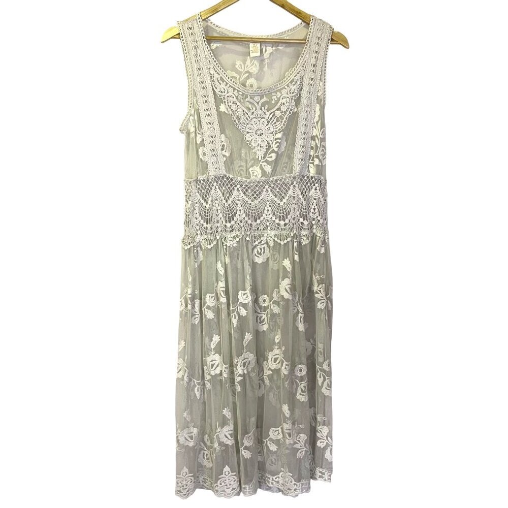 Sheer Lace Overlay Maxi Dress in Light Gray
